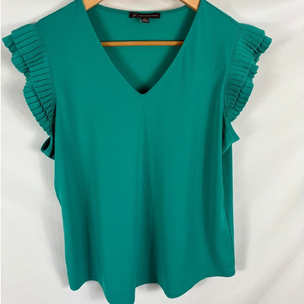 Adrianna Papell Green Pleated Sleeve V Neck Blouse Size Small